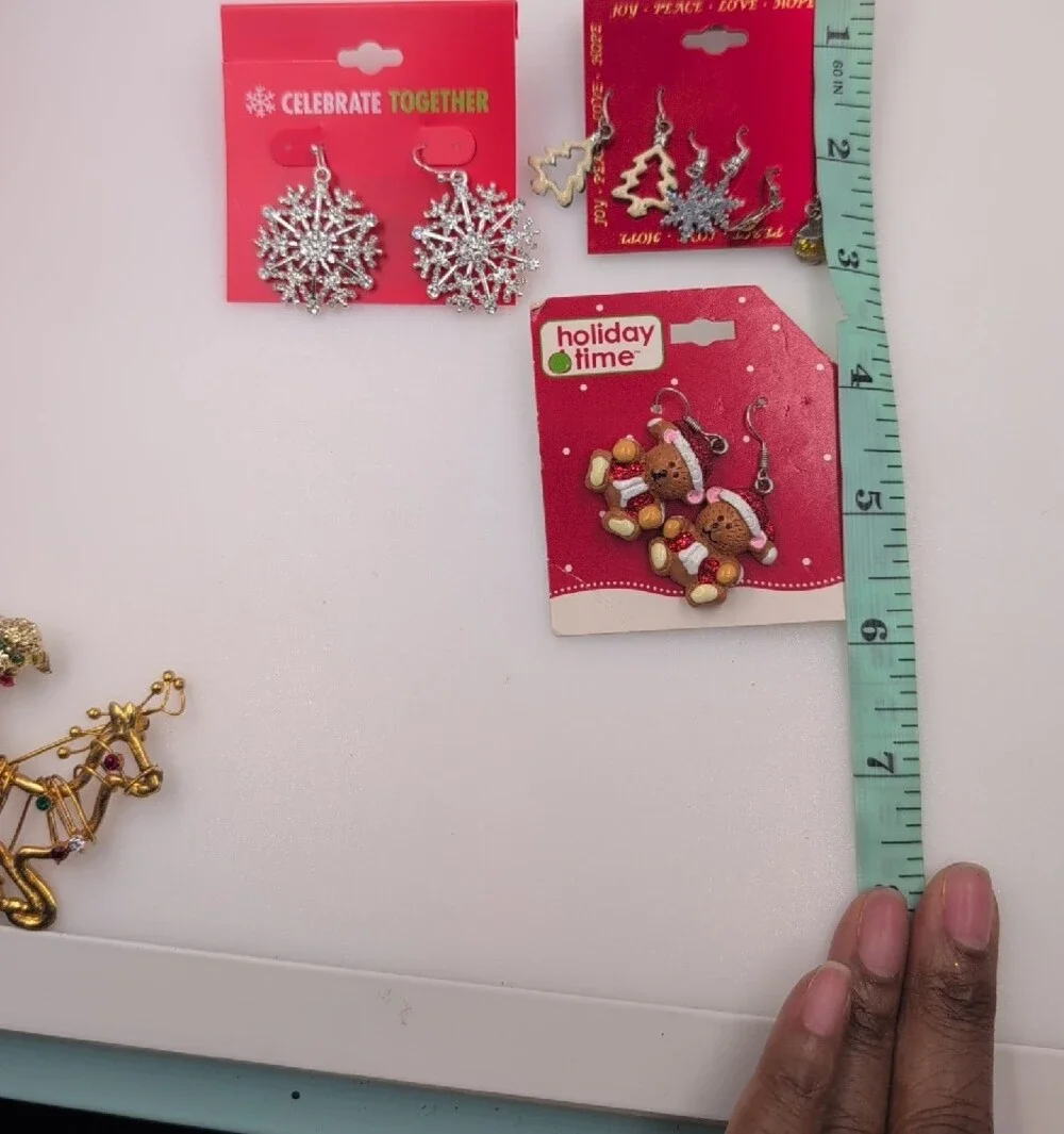 Christmas Earring Bundle Lot: Silver Snowflake Earrings Red Holiday EB59
